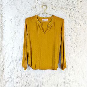 LOFT Women's Mustard Swiss Dot Long Sleeve Blouse Size S